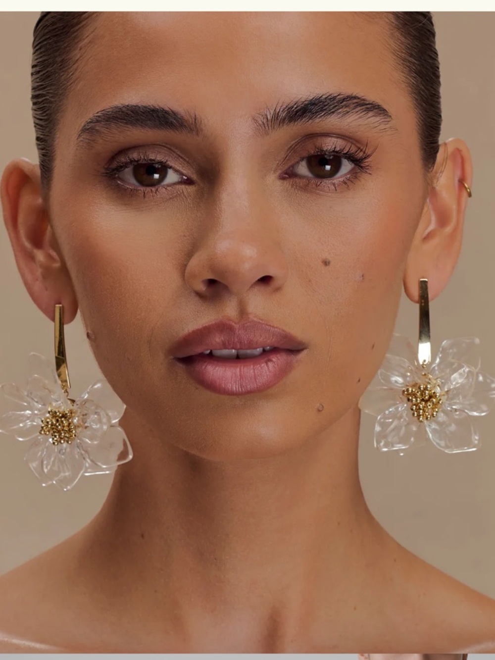 Meshki Clear Floral Drop Earrings with Gold Accents